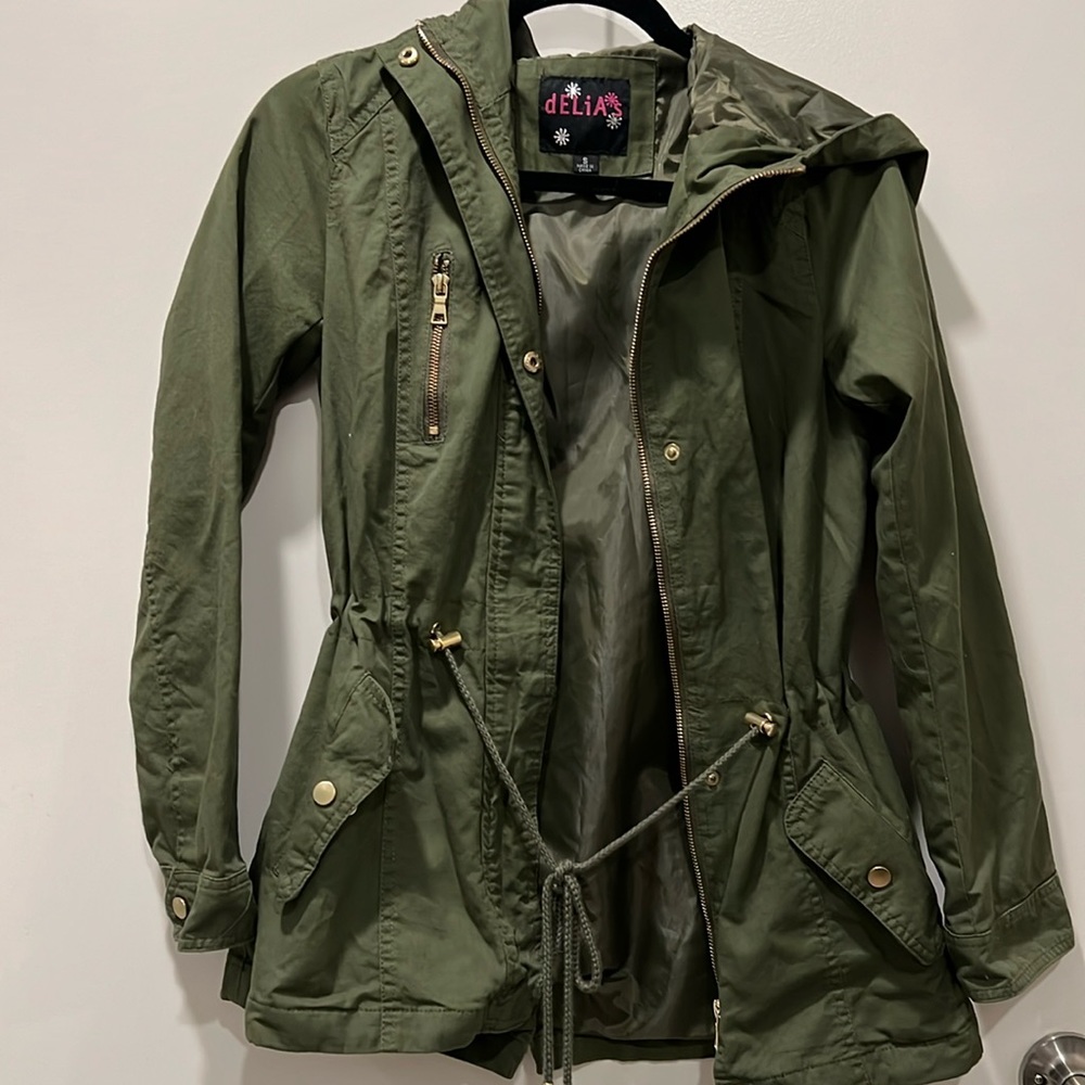Delia*s green hooded utility jacket Y2K